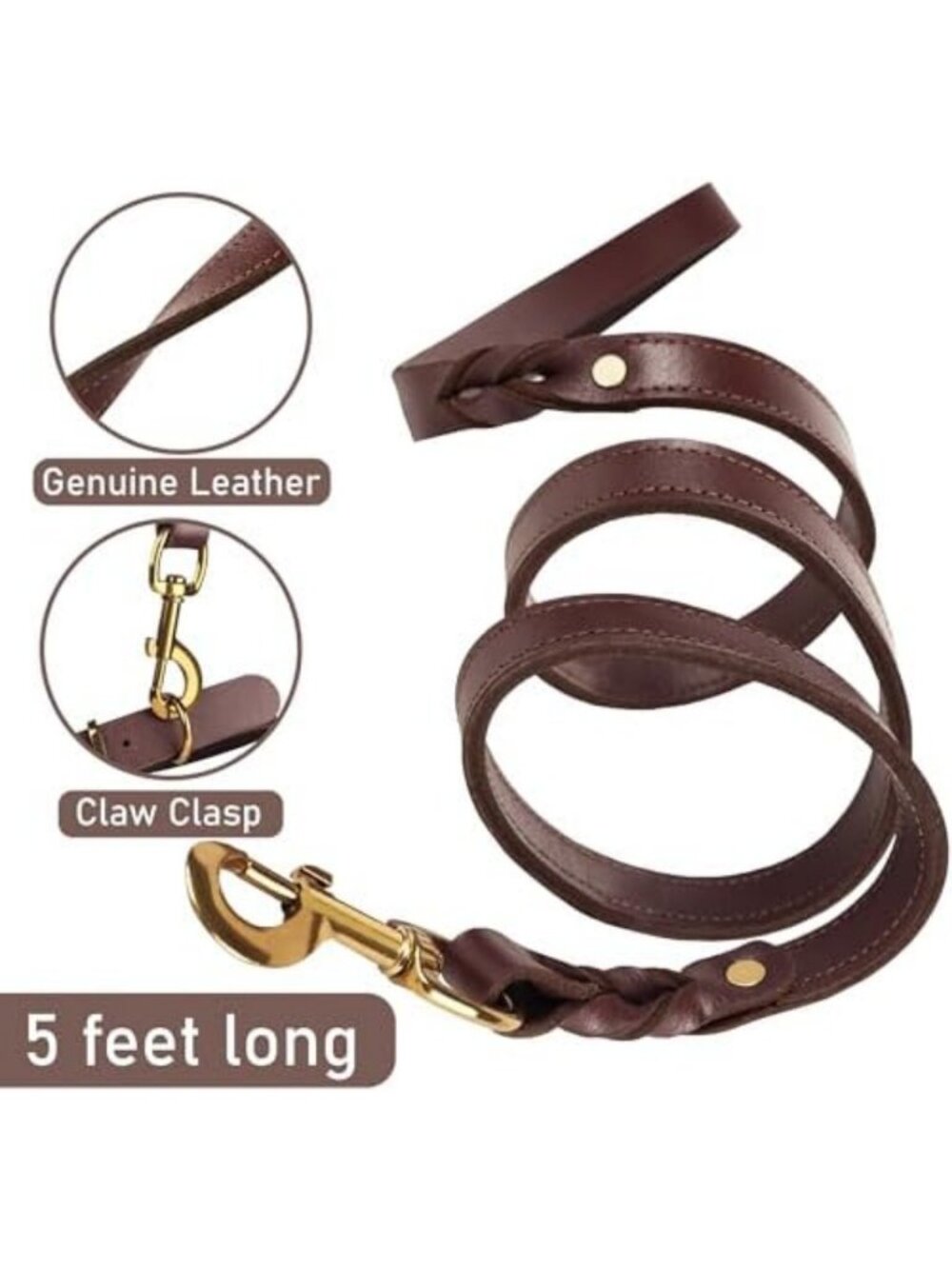 Durable Leather Dog Collar & Leash Set - 5ft Adjustable, Soft, Metal Buckle for - Picture 5 of 7